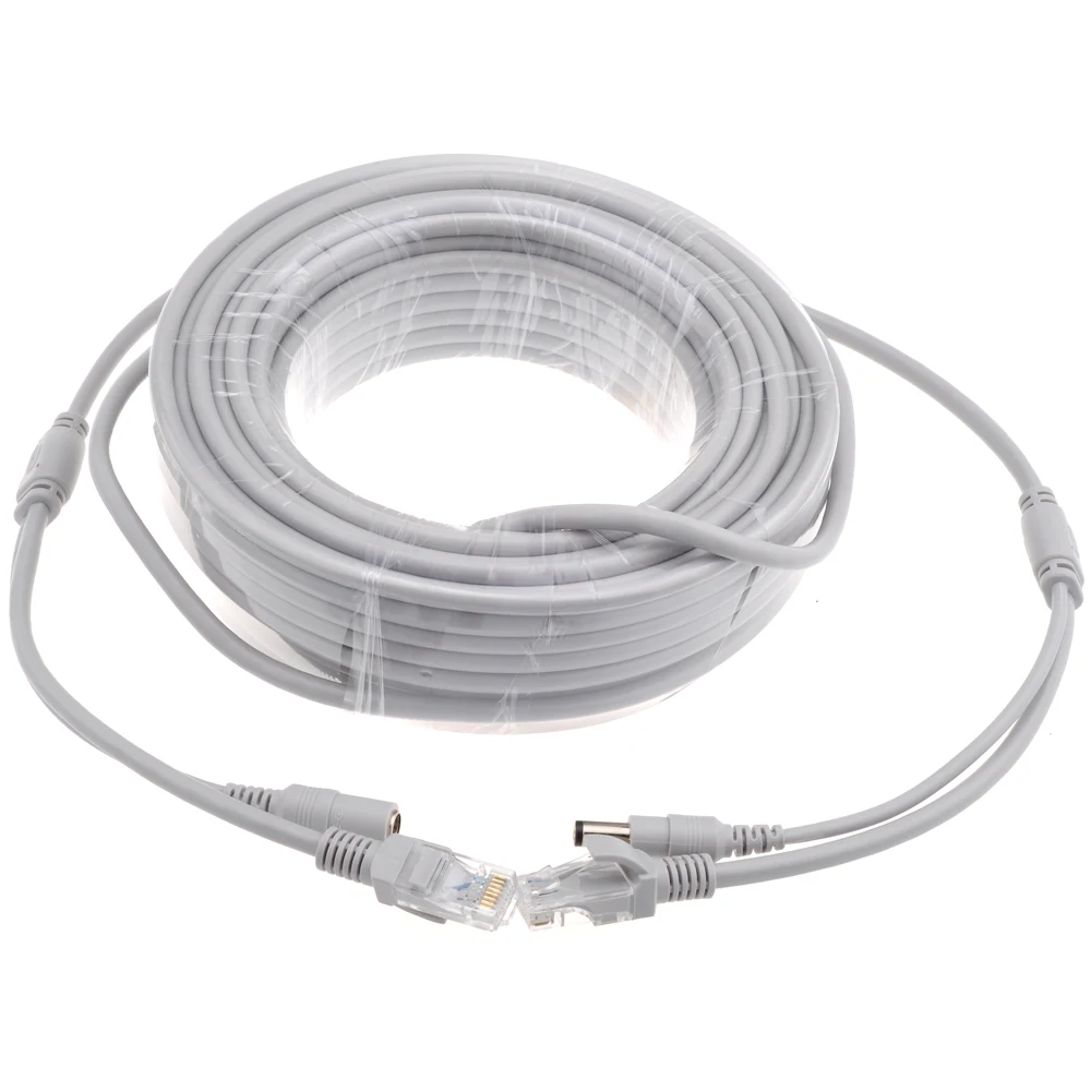 5m/10m/15m/20m/30m opcional cinza cat5/CAT-5e cabo ethernet rj45 + dc power cctv rede lan cabo para câmeras ip do sistema