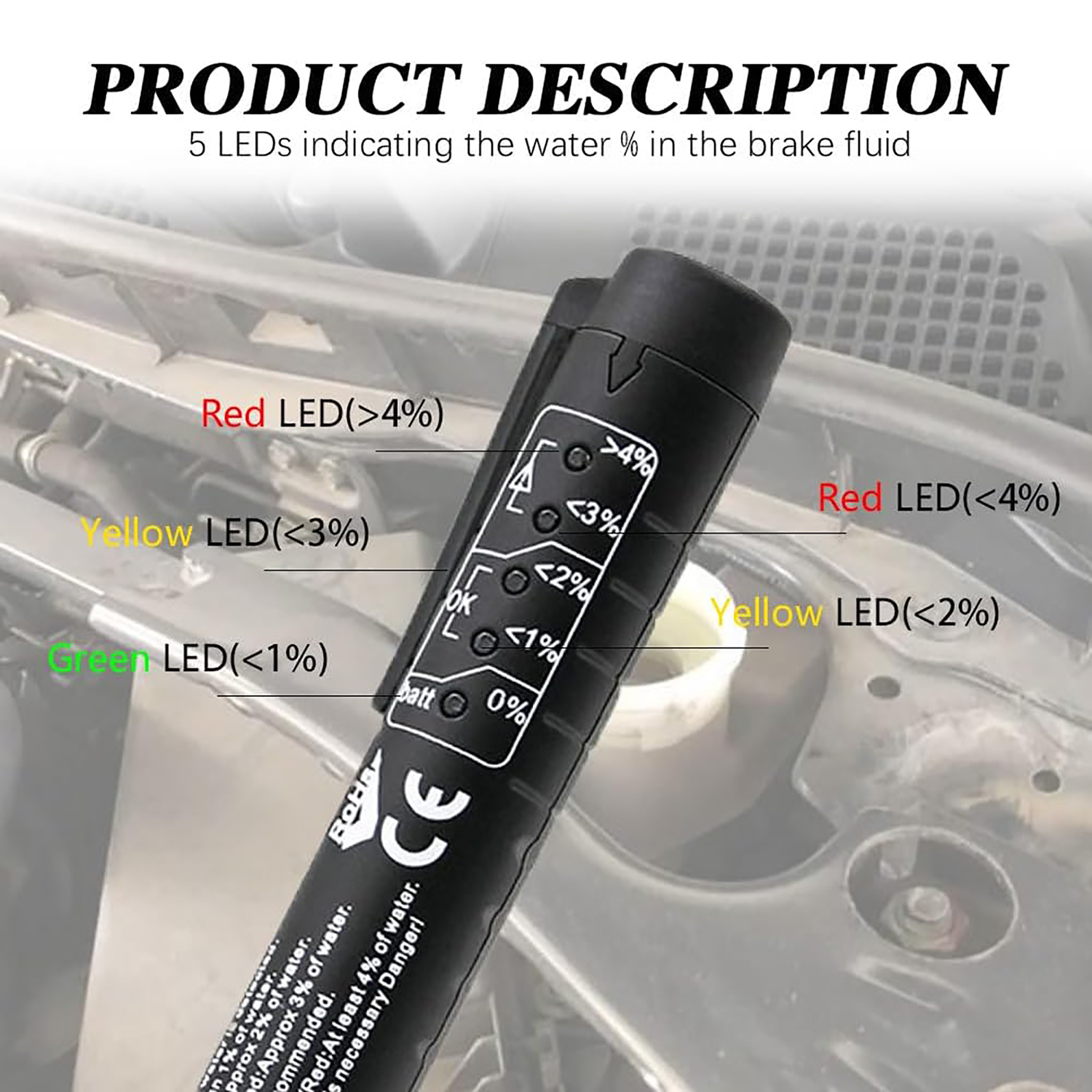 Probador de líquido de frenos, analizador de humedad de aceite de fluido hidráulico, herramienta de prueba de diagnóstico automático con 5 indicadores LED