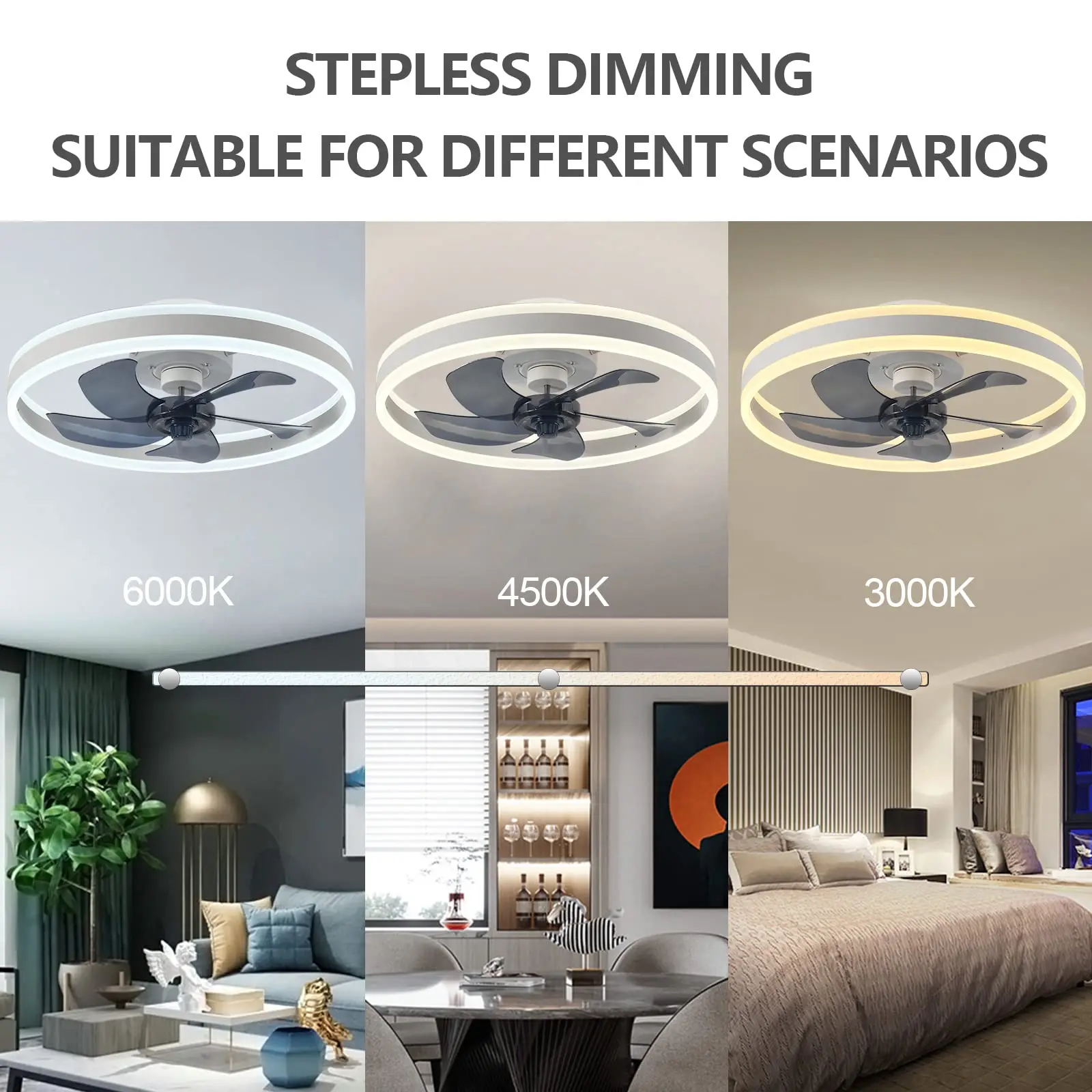 Ventilatori da soffitto reversibili IRALAN con app Lampada da soffitto remota per camera da letto Ventilatore Ceiing con luci a LED Lampadari neri/bianchi 60W