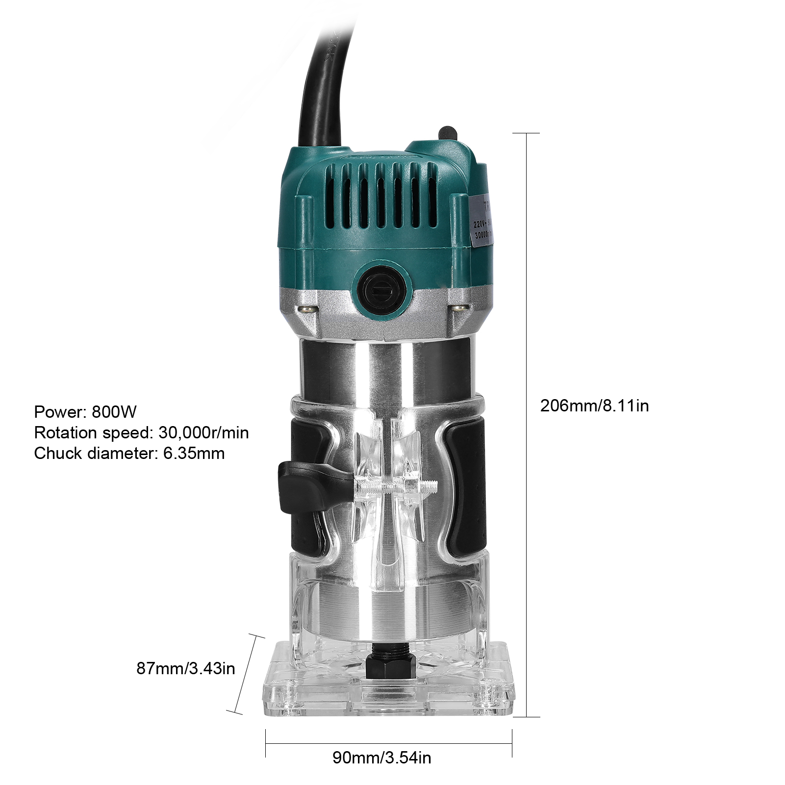 Electric Trimmer Wood Milling Trimming Engraving Slotting Machine Versatile Woodworking Router Power Tool with Milling Cutters