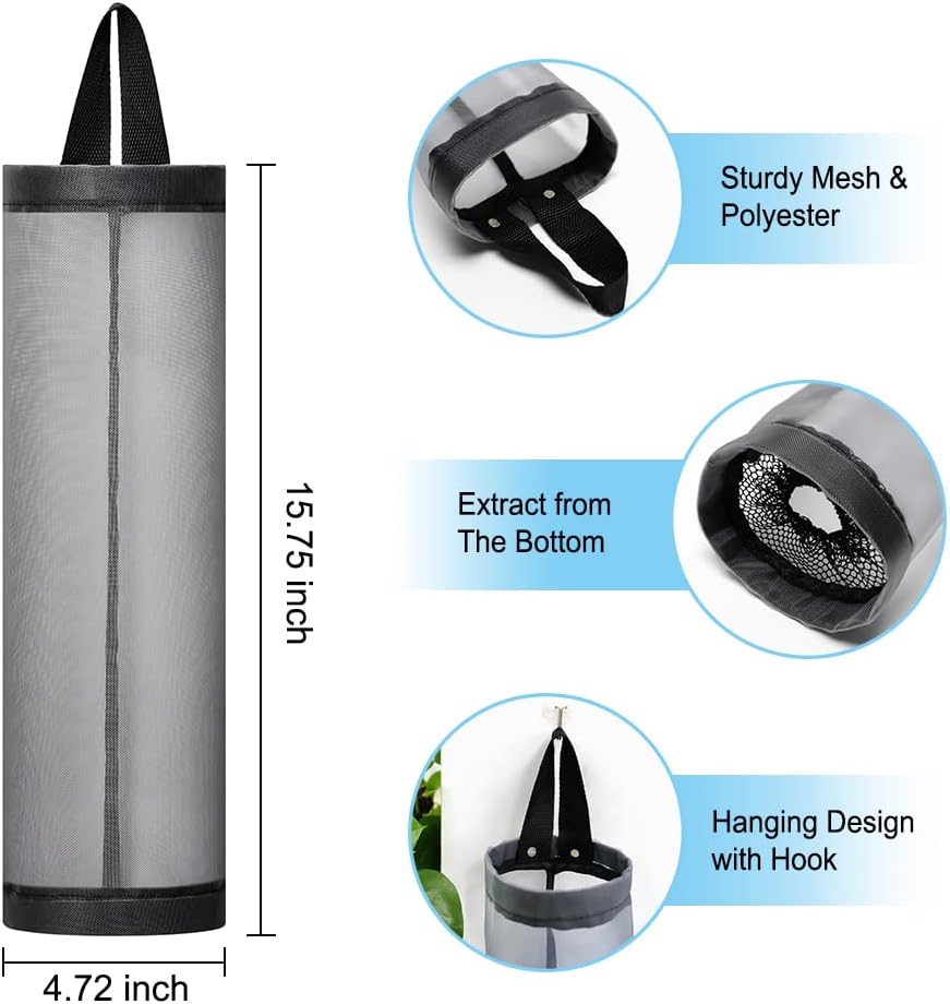 Bag Holder for Plastic Bags Grocery Dispenser Foldable Breathable Washable Hanging Mesh Garbage Bag Organizer for Plastic Bag St