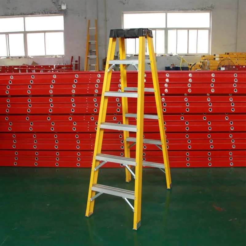 En131 ANSI Plataforma industrial de 3-9 pasos Escalera de paso Frp de fibra de vidrio con extensión ajustable tipo A
