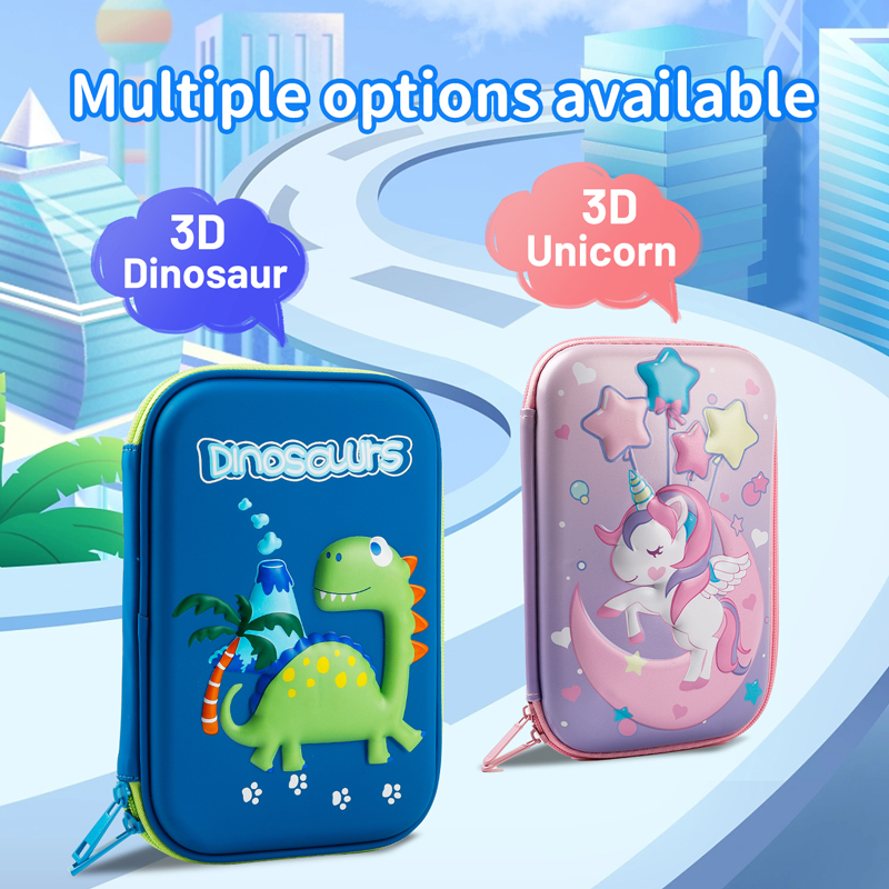 Cool ไดโนเสาร์ดินสอชุดเครื่องเขียนยูนิคอร์น 3D EVA ดินสอกล่องอุปกรณ์โรงเรียนสําหรับเด็ก Back To School ของขวัญ