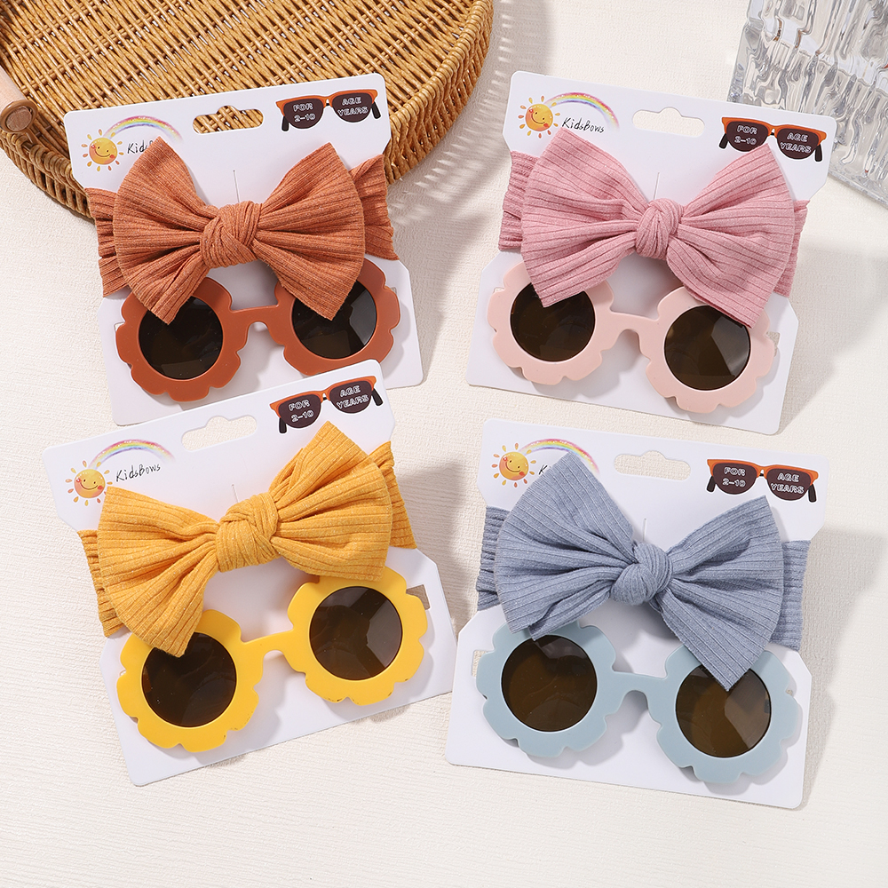 Moda bebê óculos de cabelo acessórios conjunto arcos de náilon bandana para recém-nascido menina adorável grampos de cabelo babe óculos de sol conjuntos headwear