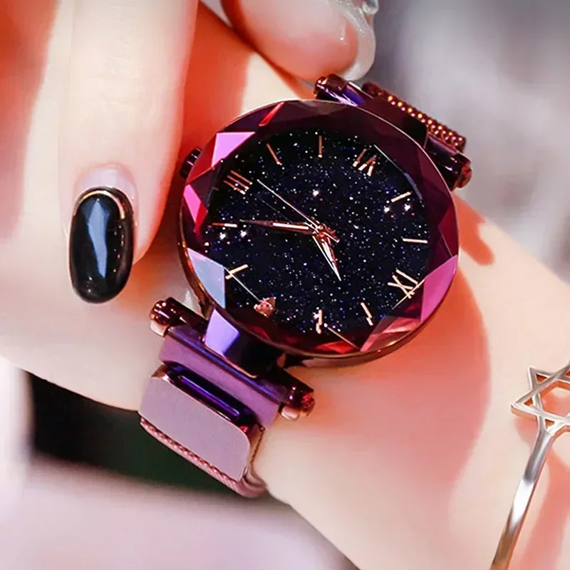 Relojes de lujo con cielo estrellado para Mujer, Reloj con correa de malla magnética, Reloj de pulsera a la moda para Mujer, Reloj Zegarek Damski para Mujer