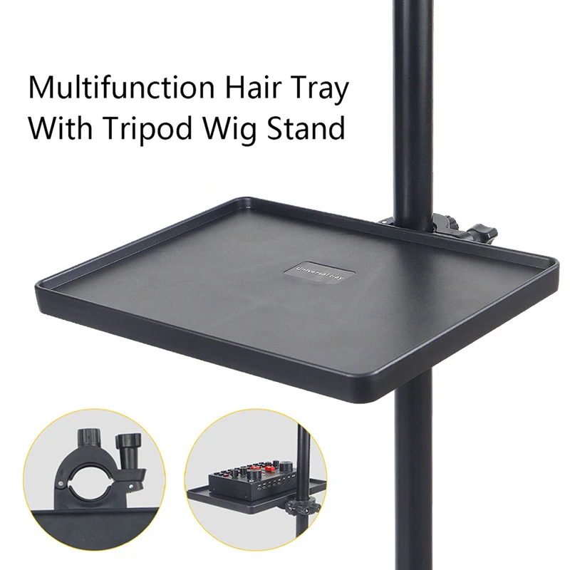 Bandeja de cabelo multifuncional para uso com tripé, suporte para peruca, fácil de usar, ferramentas para peruca de cabelo, clipe de cabelo de crochê, tesoura, pente, bandeja de cartão