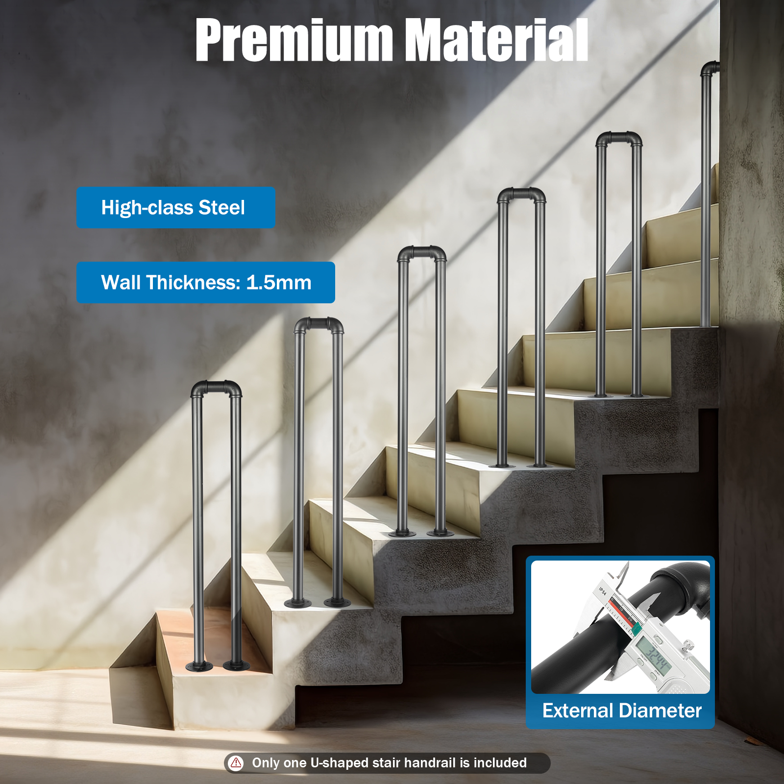 85/100CM Industrial Metal Handrail Elderly Support Stair Railing Black