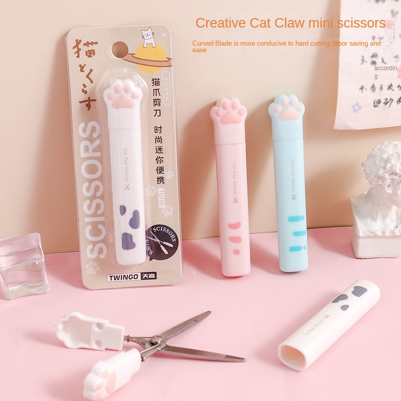 1Pc Cute Multifunctional Kawaii Cat Claw Scissors Creative Cartoon Portable Student Safety manual Art Tool Kit Office Stationery