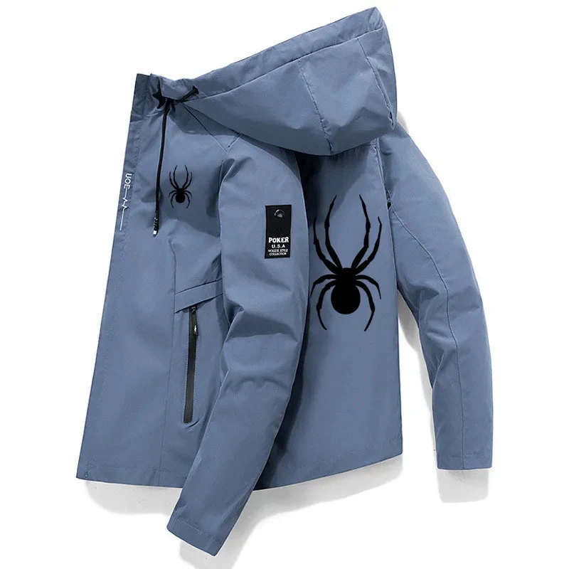 Jaqueta esportiva masculina com zíper monocromática, jaqueta à prova de vento, casual com capuz de alta qualidade, capuz reto, primavera e outono