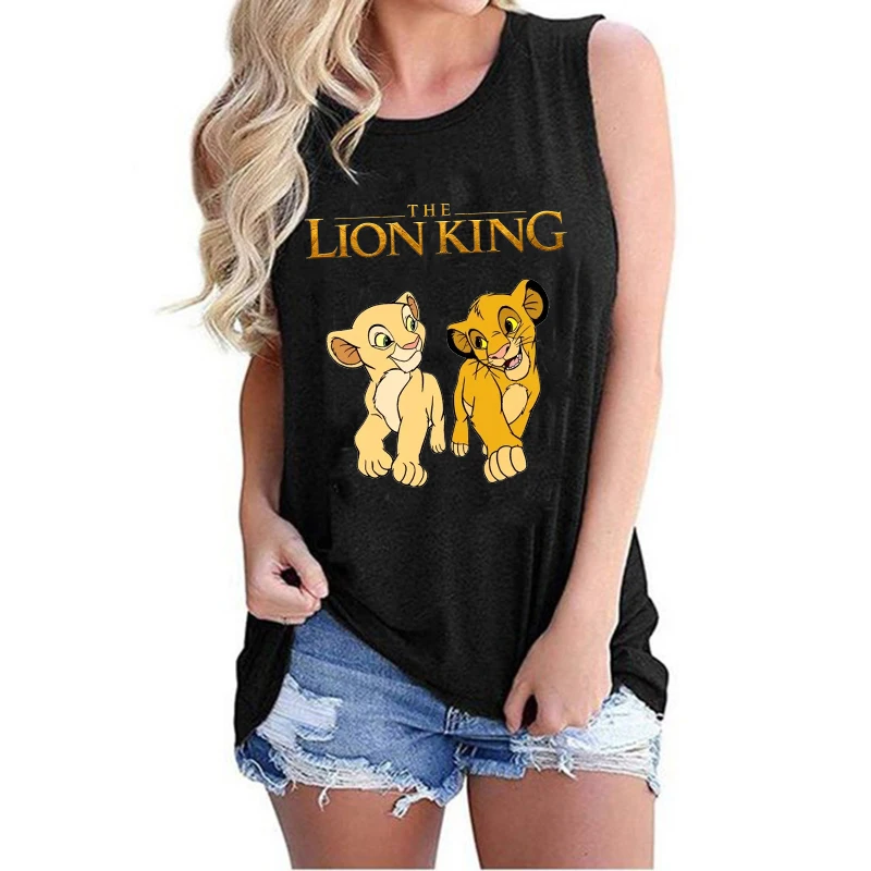 Kaus Crop Top wanita, atasan Tnak Y2k Disney The Lion King kaus Crop wanita rompi Top Crop baju Hakuna Matata Tshirt