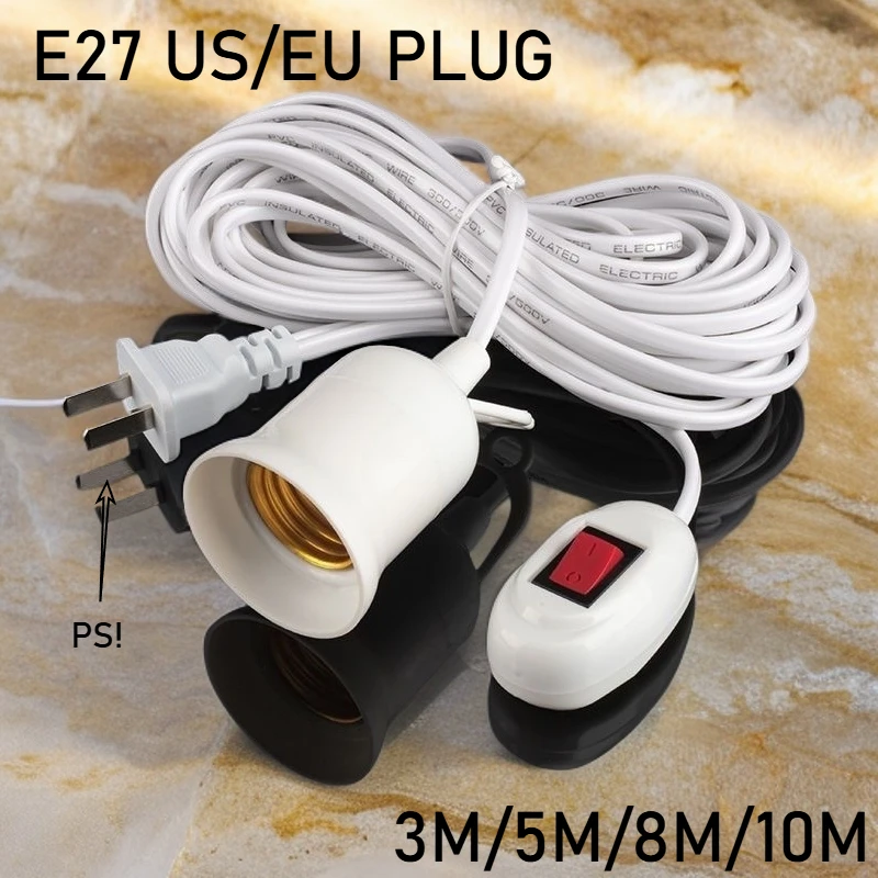 Portalámparas universal de 5/8/10m con interruptor, adaptador de casquillo de bombilla LED, portalámparas de tornillo E27, herramienta de accesorio, suspensión de enchufe doble