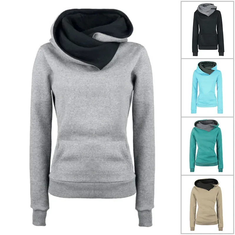 Primavera otoño sudaderas con capucha mujer chándal Color sólido moda manga larga jerseys Navidad Casual cálido sudaderas con capucha Tops