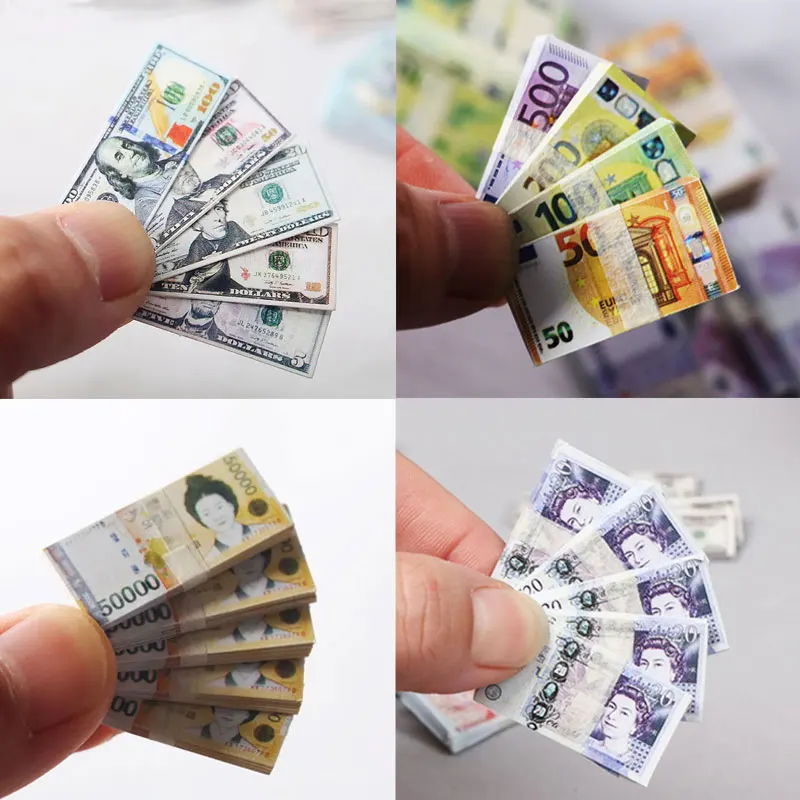 Mini billetes de dólar en miniatura, escala 1, 6, 400 Uds., Euro coreano, modelo de juguetes para muñeca Blyth Ob11, Mini Bar, accesorios para casa de muñecas