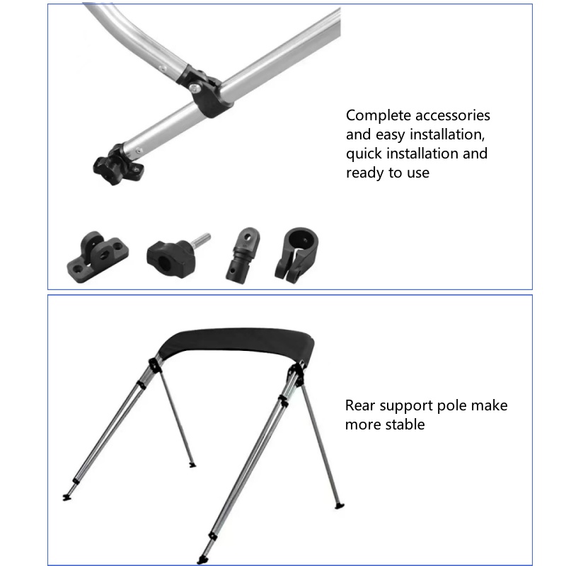 Top bimini azul com 3 arcos para barco, lona, sombra, dossel de barco com tubo de alumínio 6063 de 25mm, tecido oxford de poliéster 600d