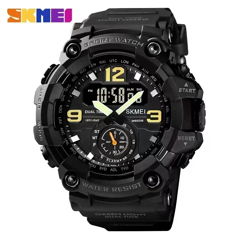 SKMEI 1637 Dual Movement 3-tijd sporthorloge Heren waterdichte elektronische horloges montre homme schokbestendig digitaal herenhorloge