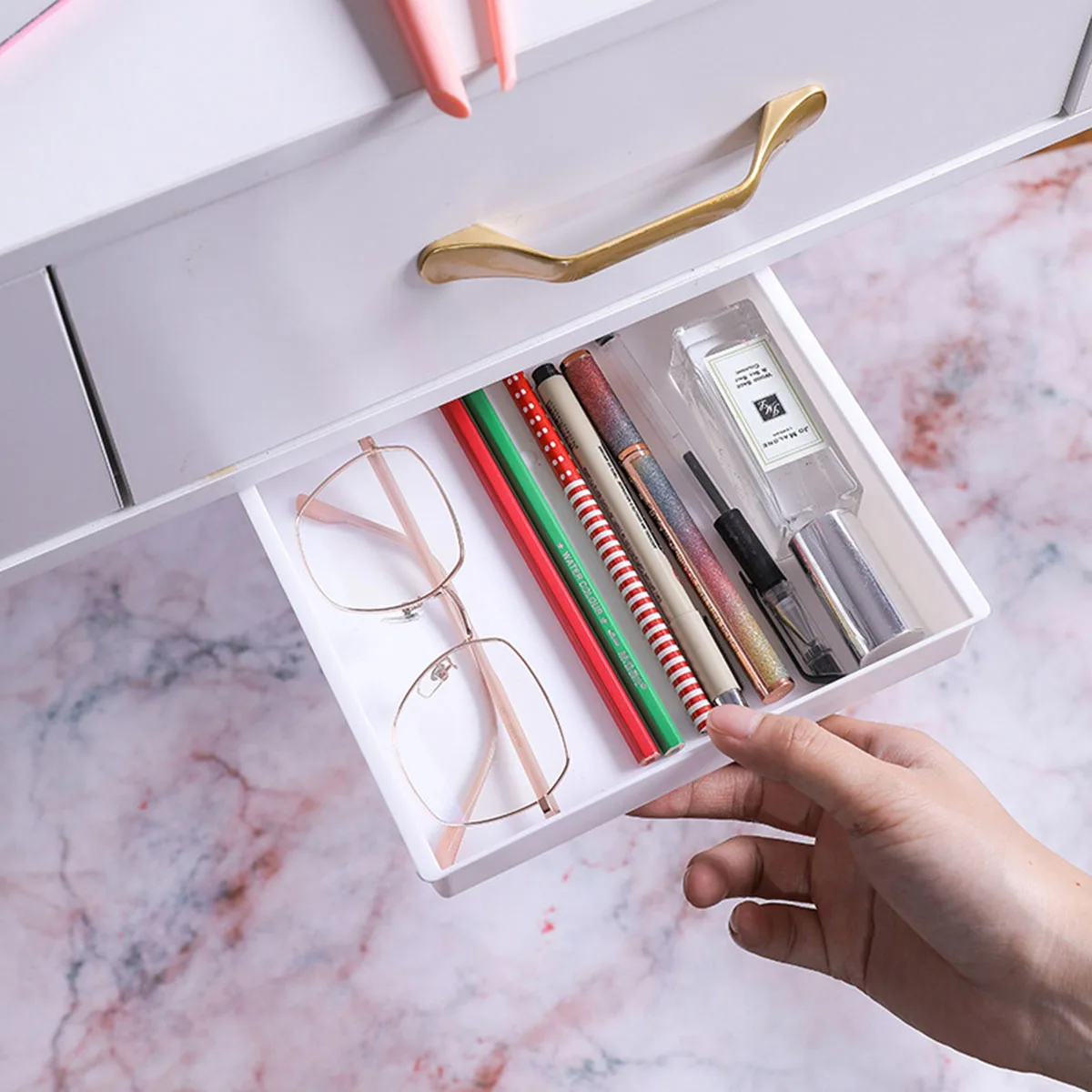 1pc White SelfAdhesive Storage Drawer Box Makeup Pencil Tray Desk Hidden Under Desk Stand Self-adhesive Under-drawer Storage Box
