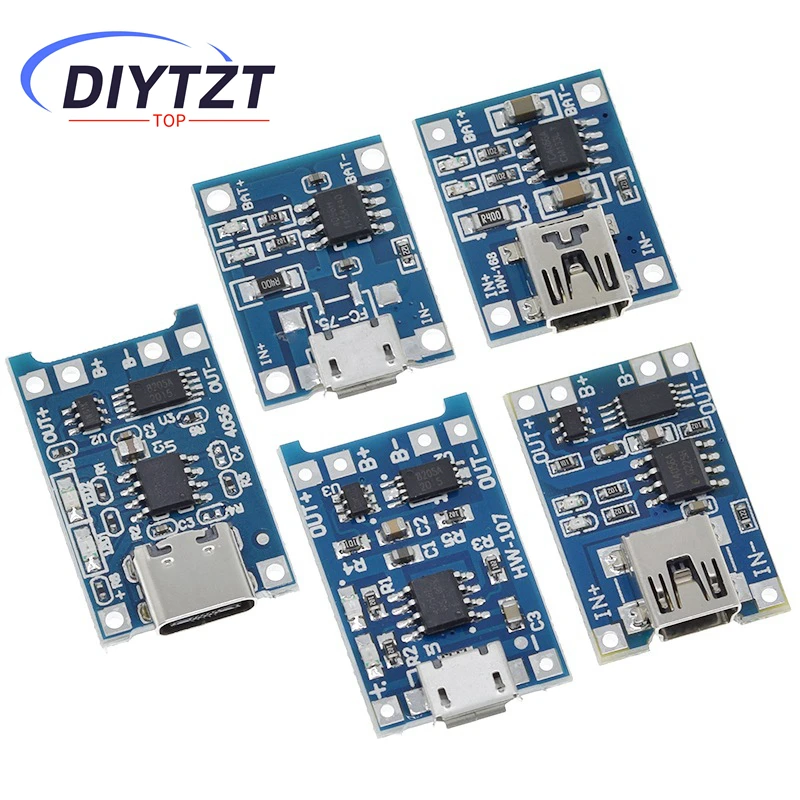 5/10Pcs Micro USB 5V 1A 18650 TP4056 Lithium Battery Charger Module Charging Board With Protection Dual Functions 1A Li-ion