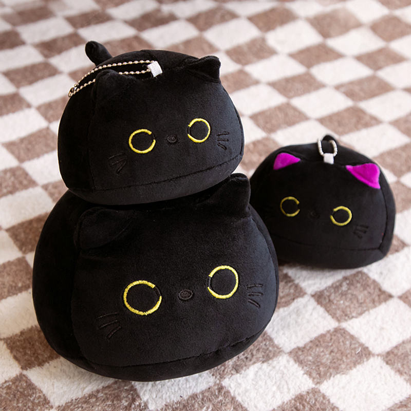 Almohada de peluche de gato con bola redonda de 25cm, juguetes de peluche suave, muñeco de Animal de dibujos animados, cojín para siesta de gatos negros, regalo de cumpleaños y Navidad para niños