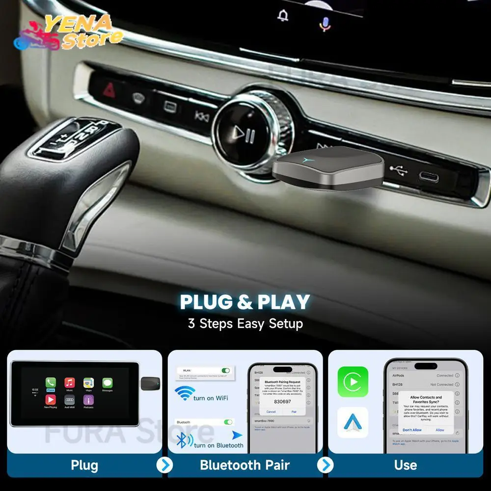 Adaptor CarPlay berkabel 2-in-1 ke nirkabel dan konektivitas plug-and-play adaptor nirkabel Android Auto