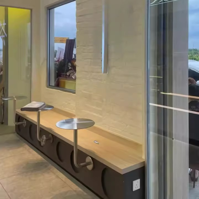 Table de bistro murale en acier inoxydable, sièges de stand de coin petit déjeuner moderne, bureau mural de café minimaliste pour la maison et le café