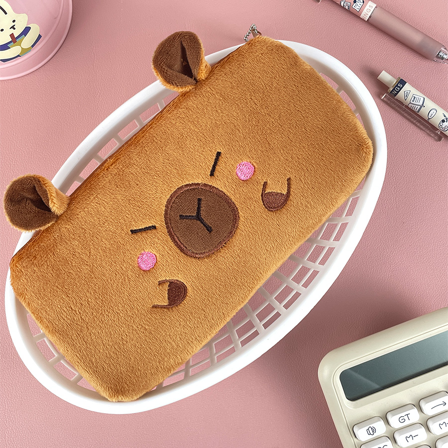 Cute Capibala Plush Pencil Case, Large Capacity Pencil Case, Capybara, Office Storage Bag, Student Stationery, School Supplies
