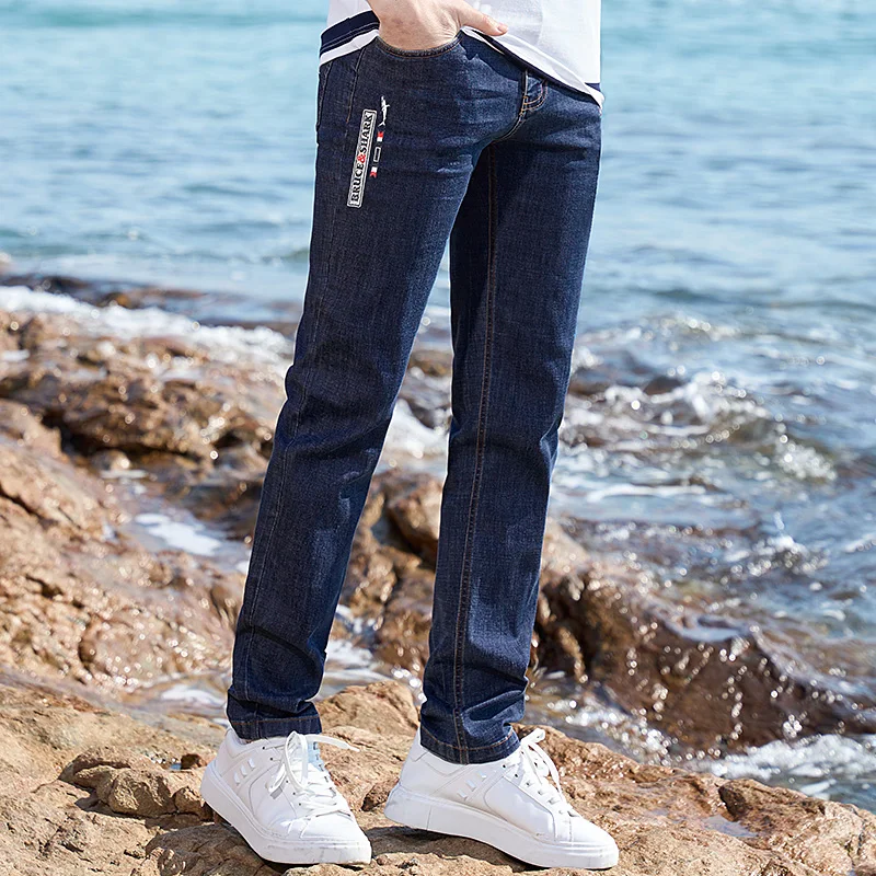 2024 pantalones vaqueros de verano para hombre, pantalones vaqueros largos Bruce & Shark para hombre, pantalones vaqueros elásticos de algodón, moda informal holgada, pierna recta, talla grande 42