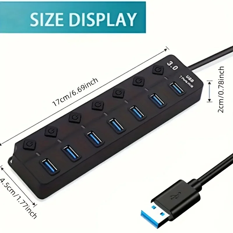 4/7-Port USB 3.0 Hub mit LED-Anzeige, unabhängige Schaltersteuerung für Laptop-Flash-Laufwerk, Festplatte, Drucker, Kameratasche