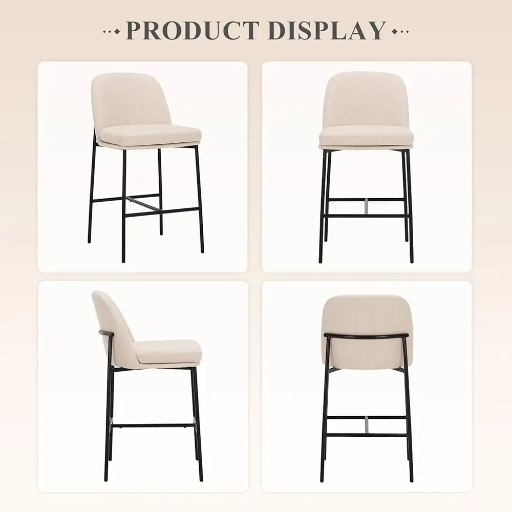 Bar Stools Set of 2, 25 Inch Stools with Back, Upholstered Counter Barstools Armless Bar Chairs with Metal Legs, Bar Stools