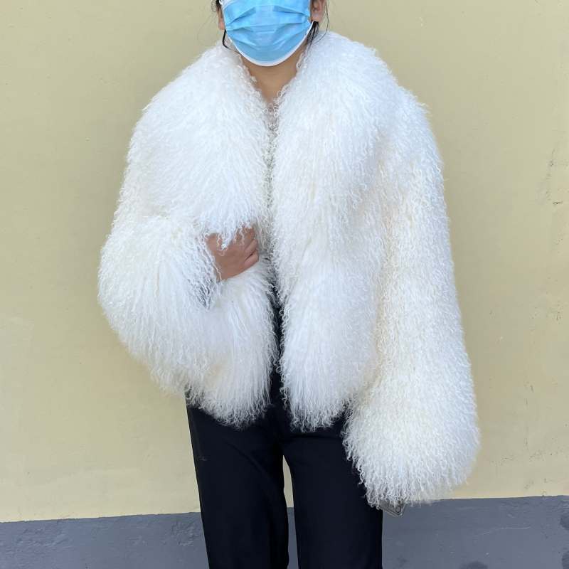 Kejinyuan Turn-down kraag Echte Mongolië Schapenbont Korte Jas Herfst Mode Warme Jas Vrouwen Krullend Lamsbont Jas Vrouwelijke