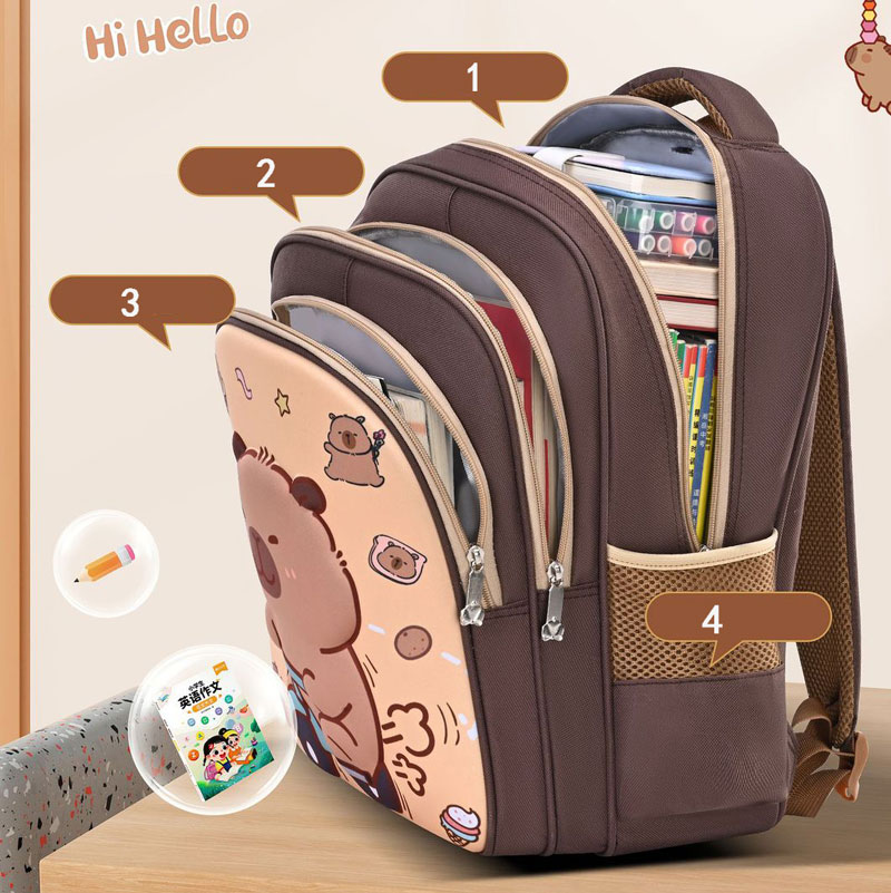 Kawaii School Bag Capybara Stylish Khaki Kid Backpack Casual Daypack Teens Boy Girl Shoulder Bag Children Schoolbag Backpack