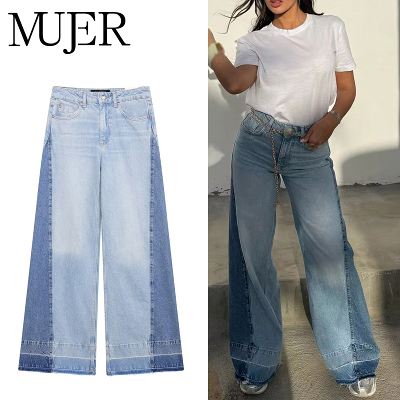 MUJER Blaue Baggy-Jeans für Damen, weites Bein, Jeanshose, Damen, hohe Taille, Denim-Hose, Damen-Freizeithose, Cargo-Damenjeans