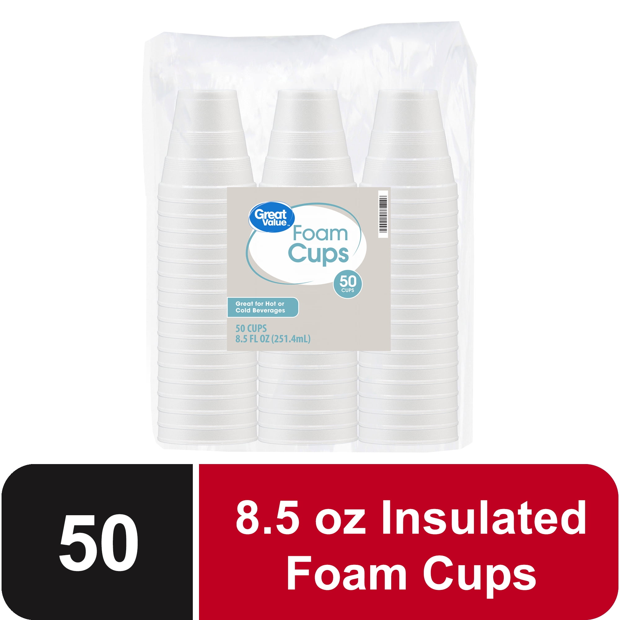 Disposable Foam Cups, 8 Ounce, 50 Count