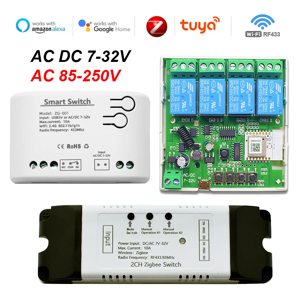 Tuya Zigbee 1 2 4 Gang Switch Relay Module USB 5V Dc 12v 24v 110v 220v 230v Dry Contact 4CH Din Rail Controller Gateway Required