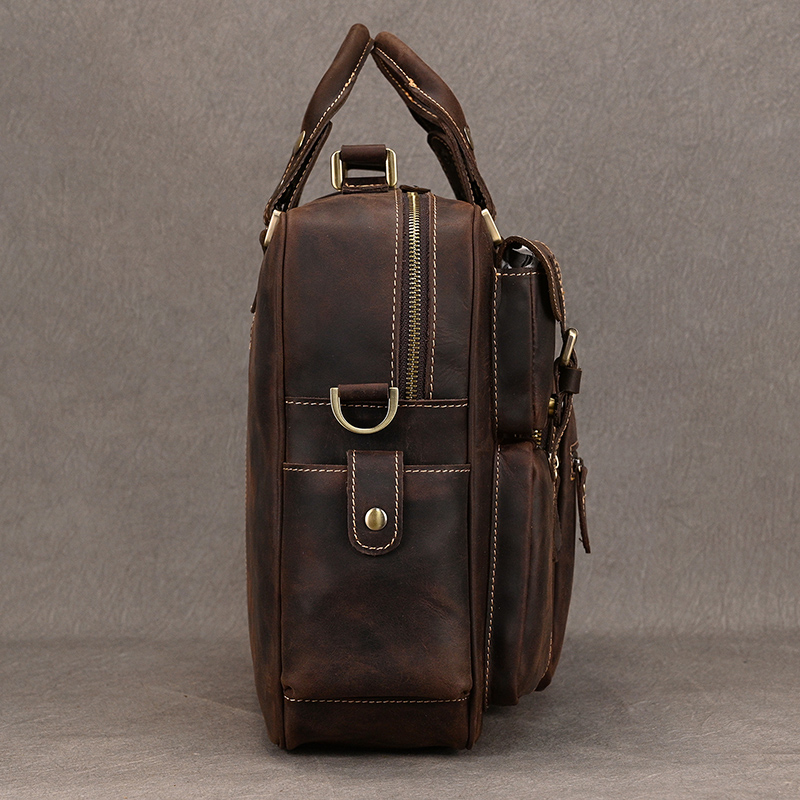 Maletín Luufan Vintage de cuero Crazy Horse para hombre, bolso de negocios de 15,6 ", bolso bandolera para ordenador portátil de cuero de vaca, bolso de trabajo con archivos grandes