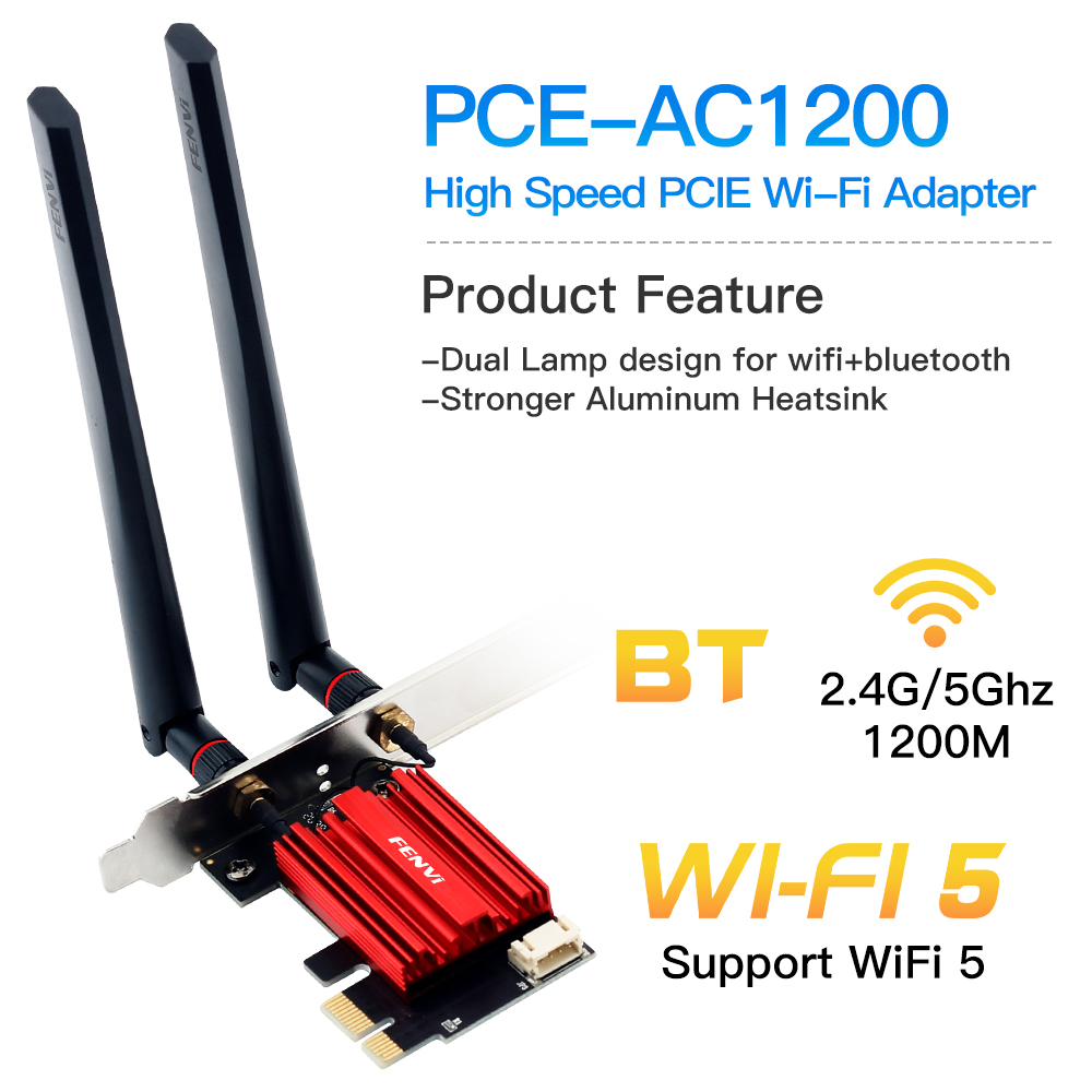 Fenvi AC1200 WiFi PCIE adaptador 2,4 Ghz/5Ghz Bluetooth FV-AC1200 tarjeta Lan inalámbrica de doble banda 802.11AC receptor inalámbrico Win7/10/11