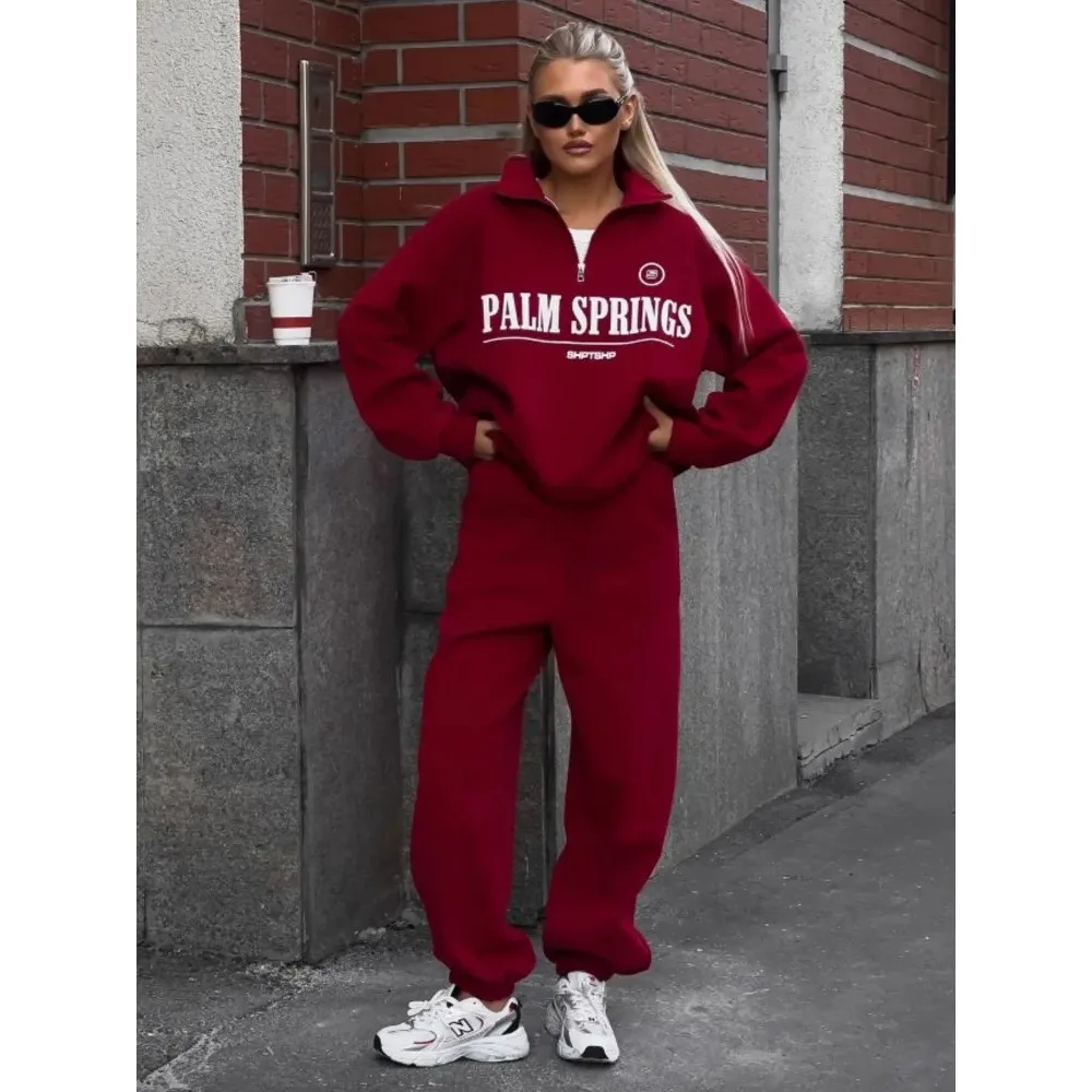 Zekye Spring Hoodies Women Letter Print Sweatshirt Hoodie Red Turtleneck Half Zipper Collar Pullover Tops K Pop Clothes Y2k