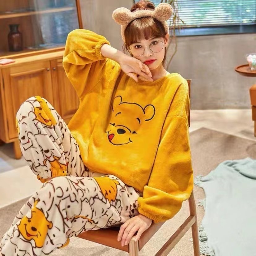 Pijamas de Pato Donald, pijamas de franela gruesos de invierno, conjunto de ropa para el hogar cómoda y cálida informal suave con dibujos animados