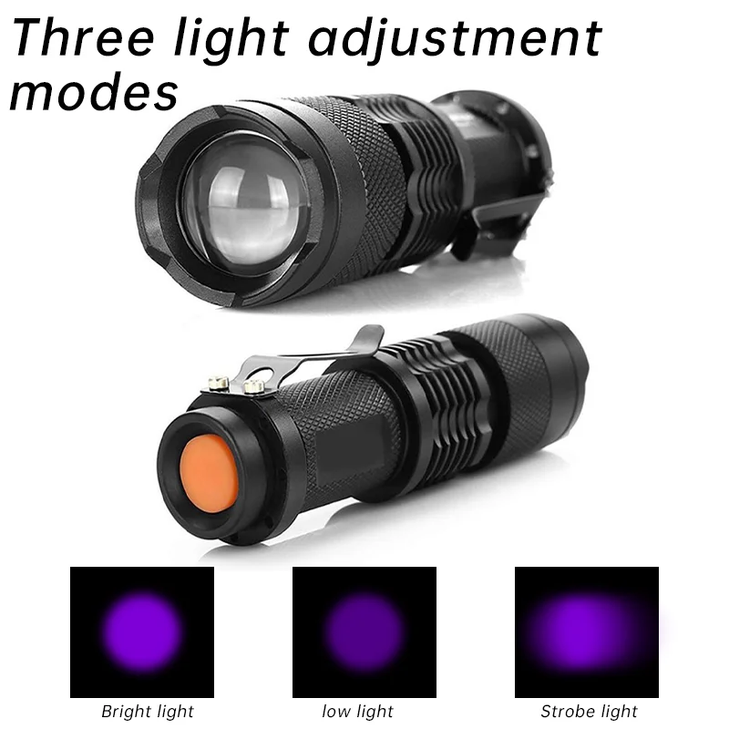 Portable LED UV Flashlight Ultra Violet Torch Zoomable 395/365nm Waterproof Inspection Lamp Pet Urine Stain Detector Lamp Tools