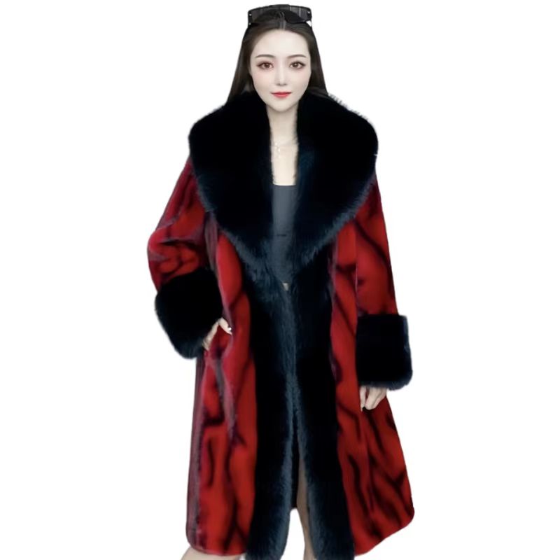 Faux Fur Coat for Women, Long Jacket, Thick Warm Clothes,Large Fur Collar,Spliced , Autumn and Winter