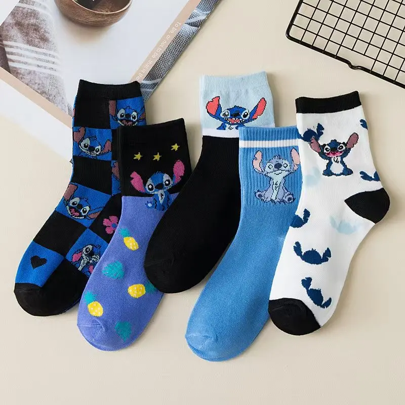 Stitch อะนิเมะ Lilo & Stitch ผ้าฝ้าย Midtube ถุงน่องถุงเท้าการ์ตูน Stitch ตุ๊กตาเด็กผู้หญิงอบอุ่นถุงเท้าเด็กคริสต์มาสของขวัญ