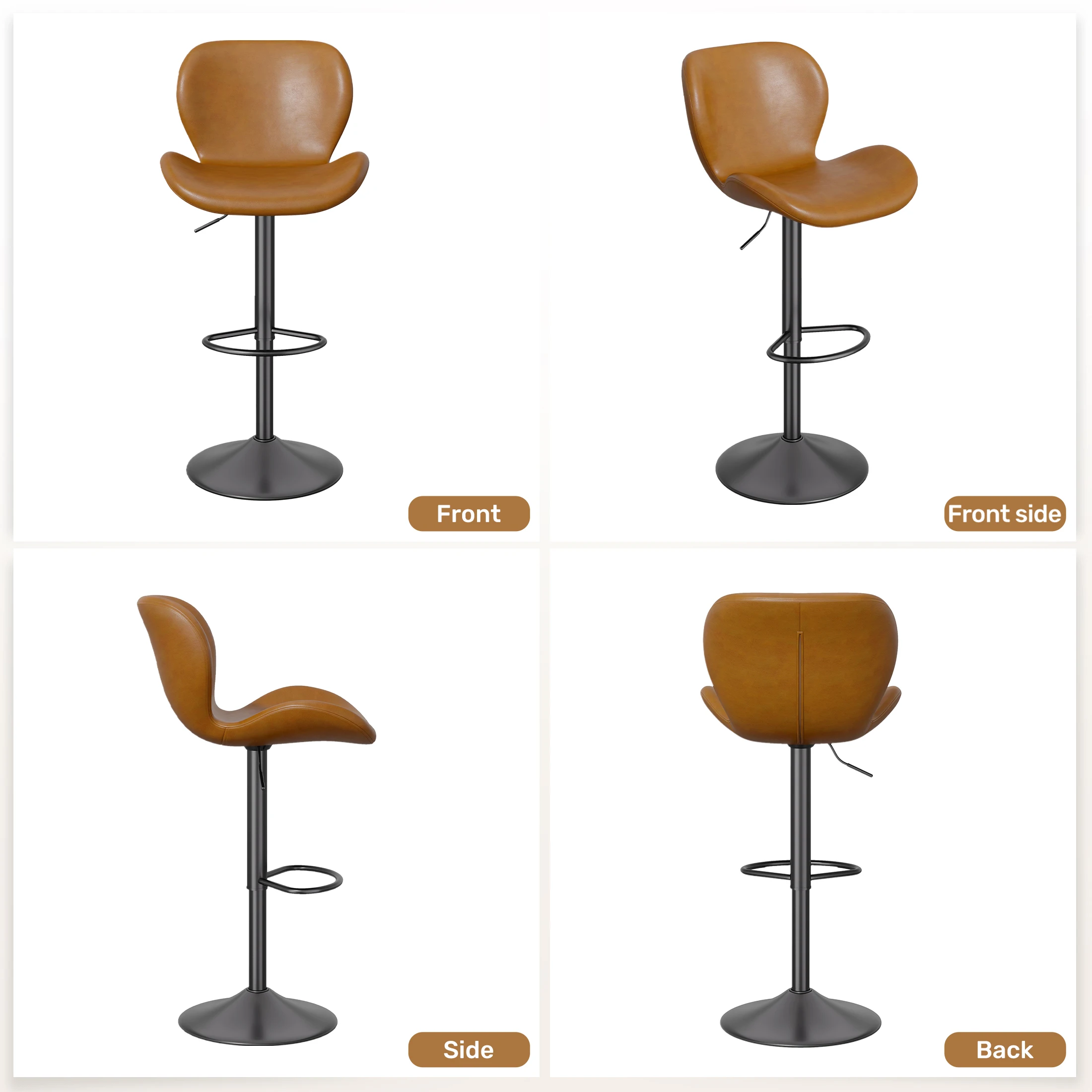 2Pcs Swivel Bar Stools, PU Leather Upholstered Barstools with Back & Footrest, Seat Adjustable Height，  For Bar Kitchen Island