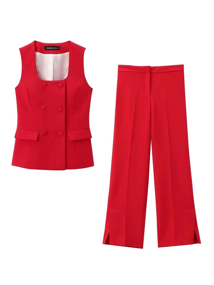 Frauen 2-teiliges Set Neue Mode Büro Weste Top + Split Gerade Bein Hosen frauen Anzug Formale Zwei Stück Set Frauen Outfit