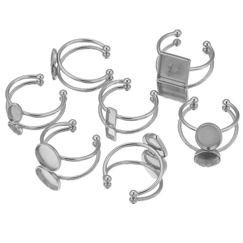 10 Uds. Ajustes de anillo abierto de acero inoxidable ajustables Base en blanco bisel cabujones anillos para materiales de joyería hacer dedo DIY