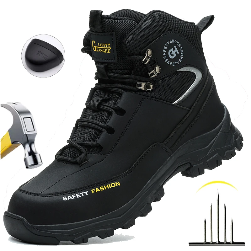 Bau-Sicherheitsschuhe Herren wasserdichte Arbeitsstiefel Anti-Smash-Stahlkappenschuhe pannensichere unzerstörbare Schuhe Sicherheitsschuhe