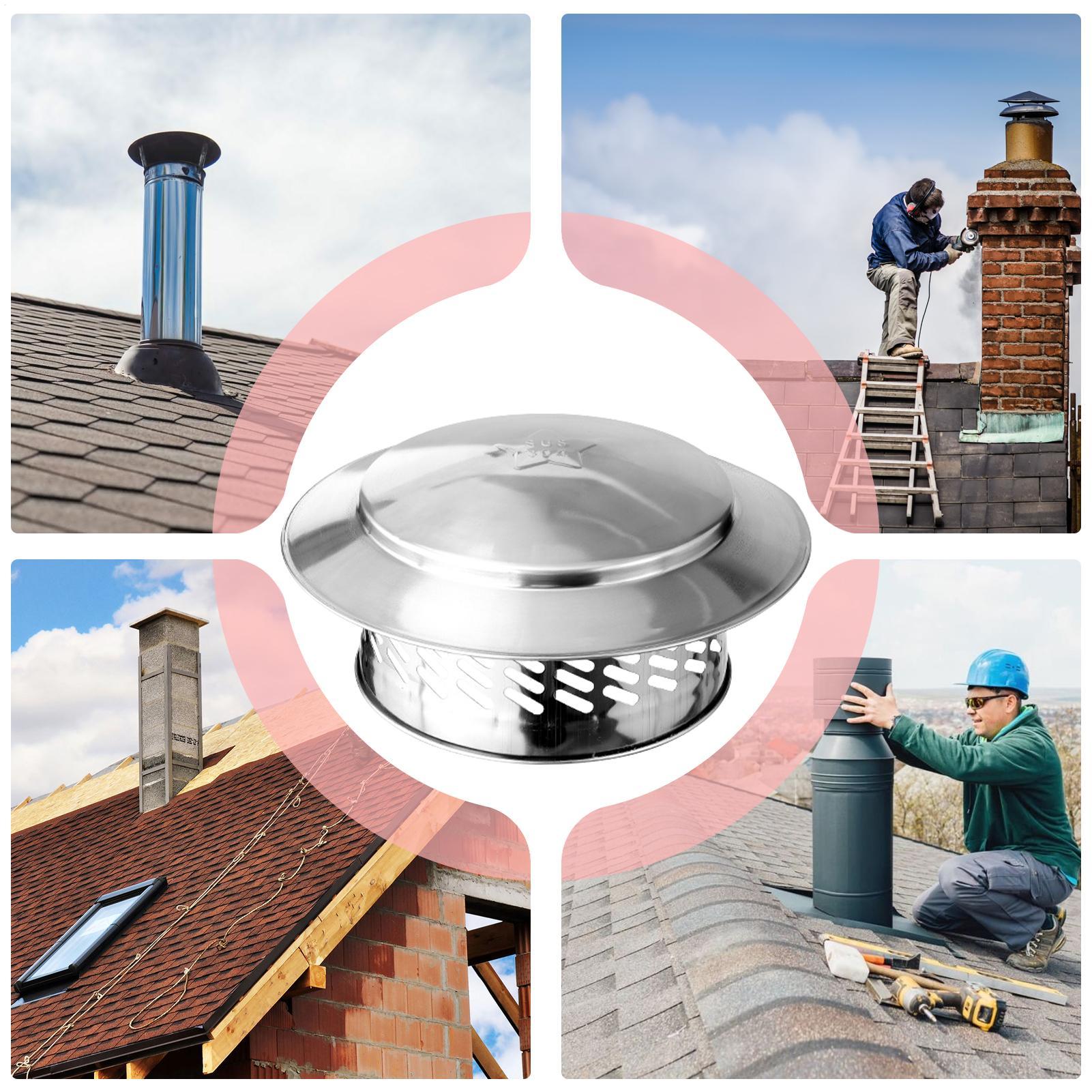 80–220 mm Regenschutzkappe aus Edelstahl 304, Schornstein, winddicht, Regenschutz, Entlüftungsschlitze, Edelstahl, Dachrohr, Ablufthaube