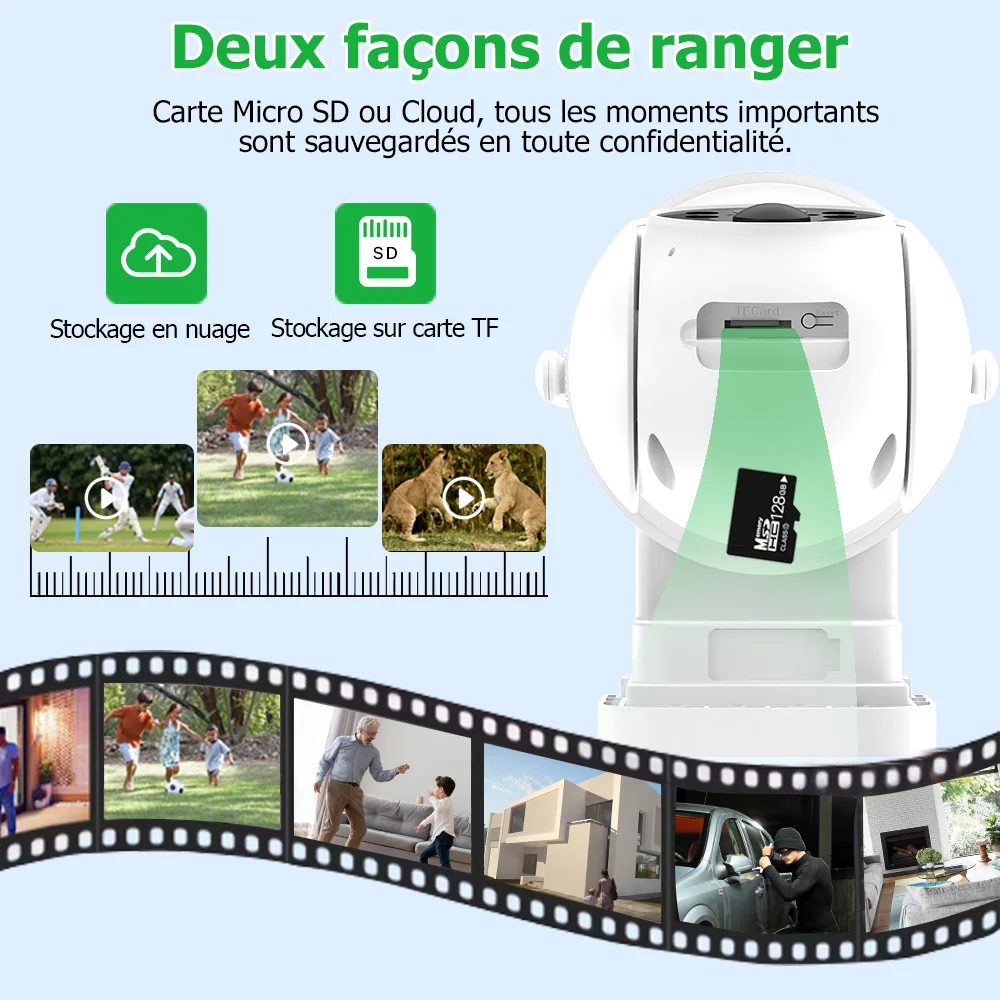 ICsee Andrea Caméra de vidéosurveillance solaire extérieure sans fil, batterie intégrée, 4MP, HD, WiFi, PTZ, PIR, détection humaine
