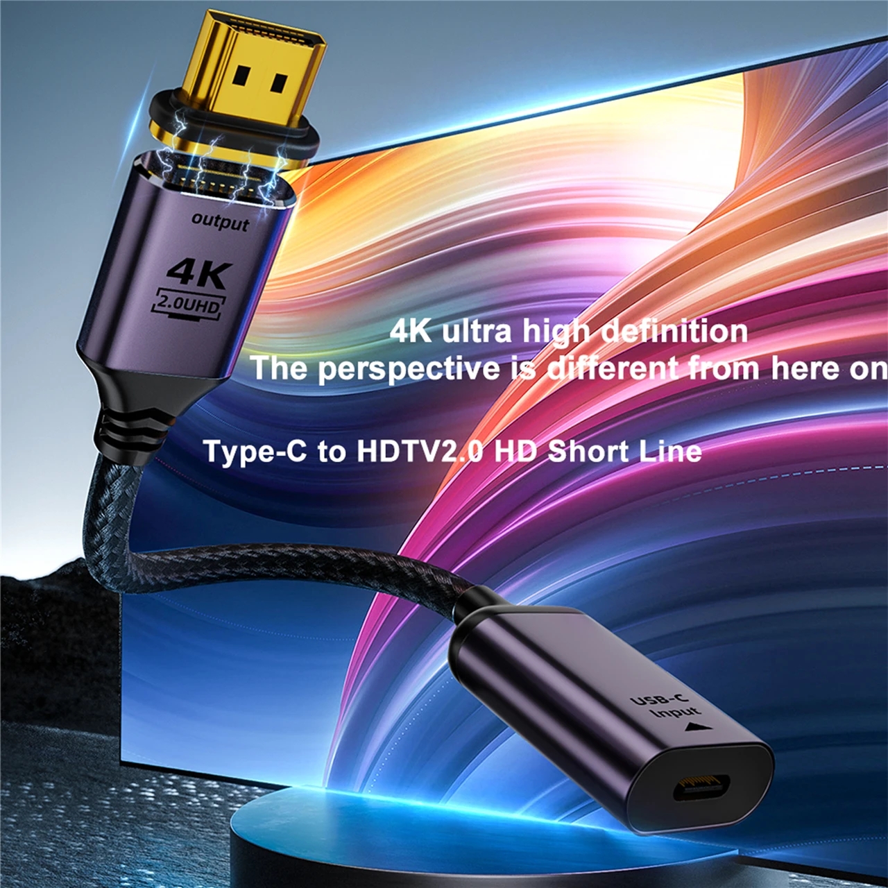 USB C Thunderbolt3 to 4K60Hz HD Display Adapter Cable Type-C Female to HD-Compatible Male Magnetic Connector for Macbook 18CM