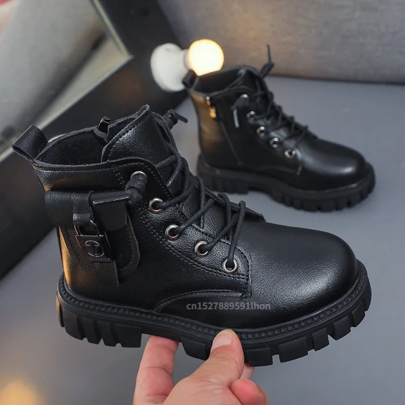 Bottes en cuir pour enfants filles, mode automne hiver, nouvelles bottes courtes décontractées et confortables, chaudes, polyvalentes, antidérapantes, en coton