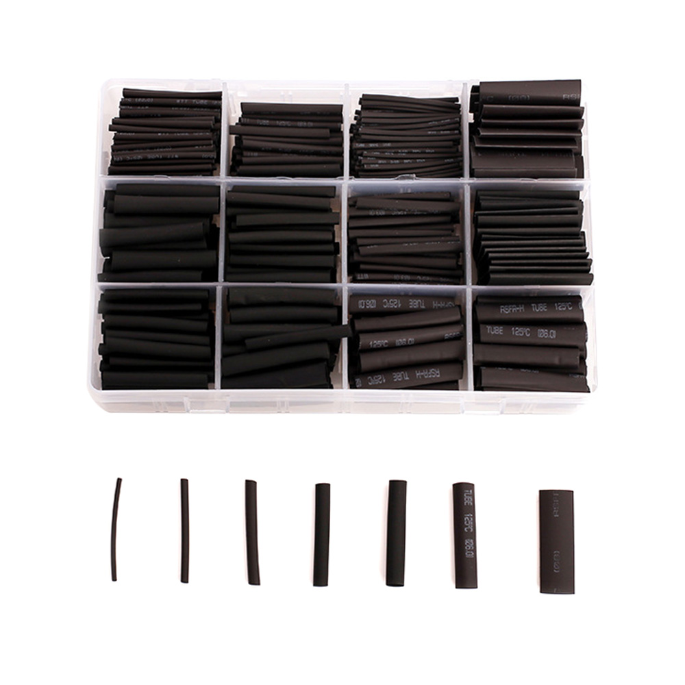 625PCS Black Heat Shrink Tubing, 2:1 Shrink Ratio Polyolefin Heat Shrink Tubing Assortment