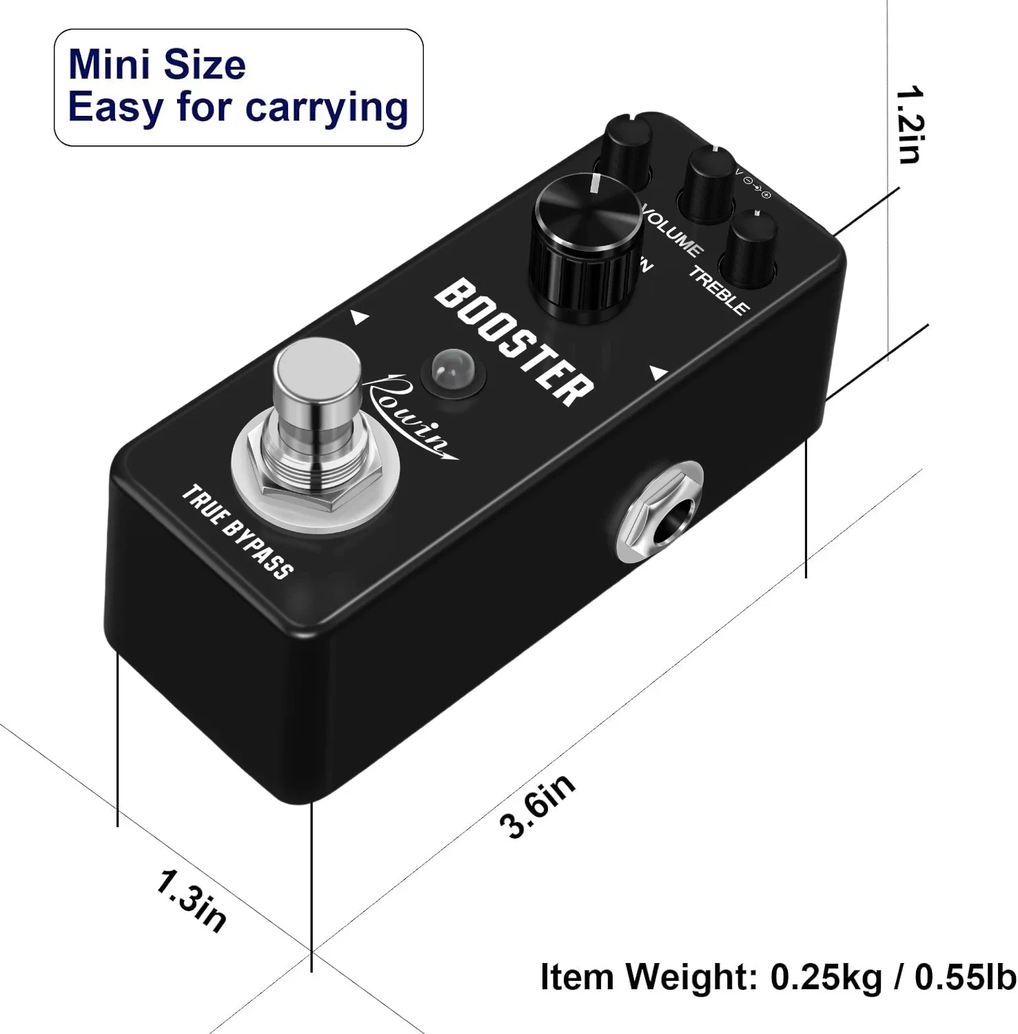 Rowin กีตาร์ไฟฟ้าเบส Booster Pedal Pure Analog Boost Bass/Treble/Volume Shape Your Tone Mini ขนาด True Bypass
